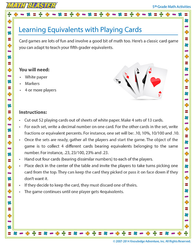 Learning Equivalents with Playing Cards - 5th Grade Activity for Kids