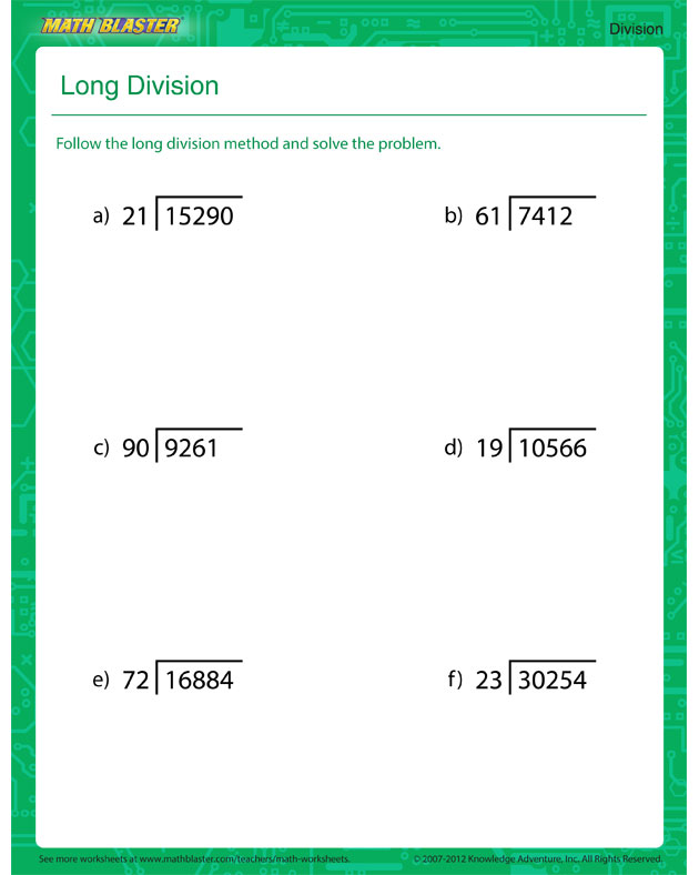 Long Division - division PDF for kids