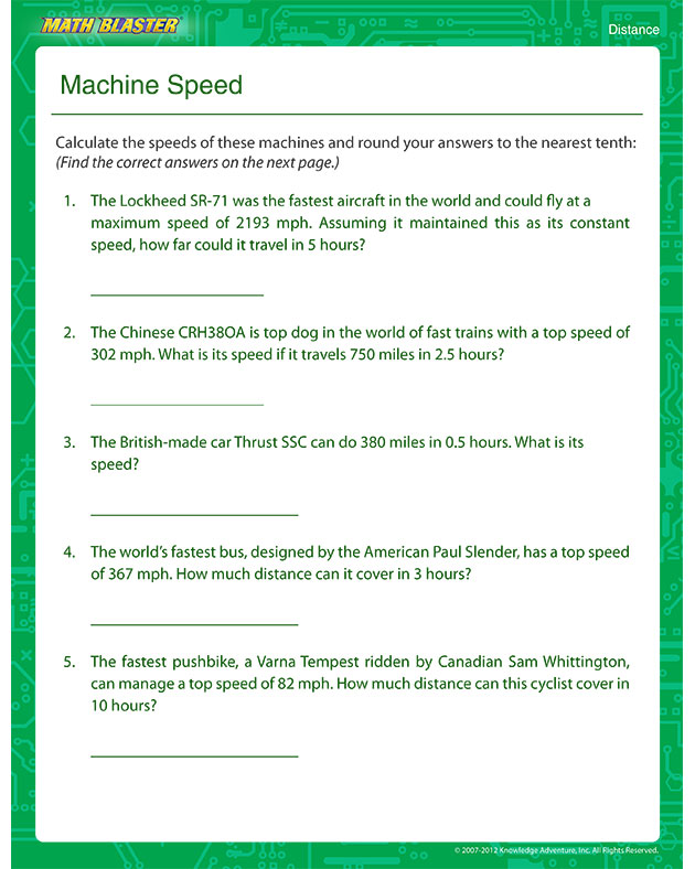 Machine Speed - Free Math Worksheet for Kids