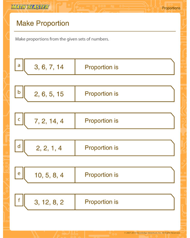 Make Proportion - Printable proportion worksheet for all grades