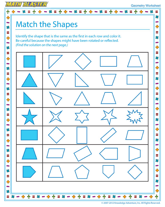 Match the Shapes - Cool Geometry Worksheet for Kids