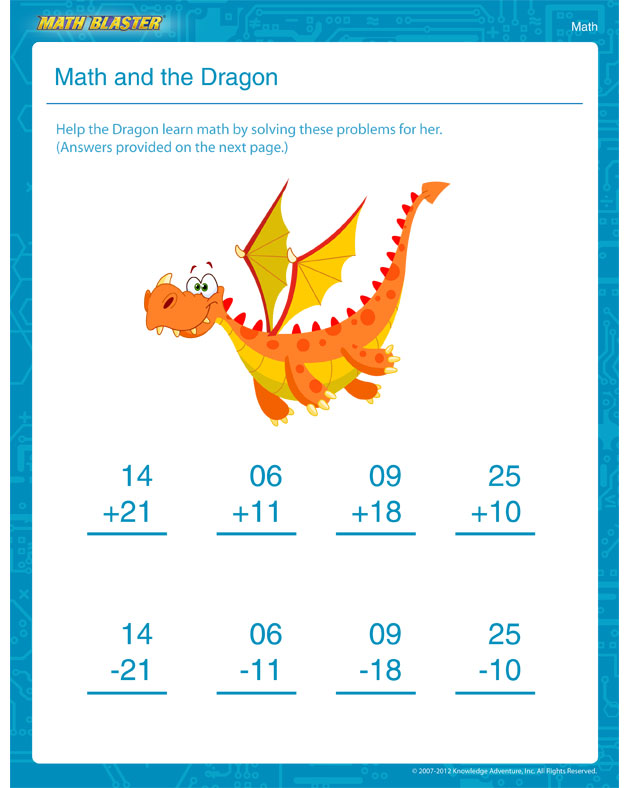 Math and the Dragon - Math Worksheet for 1st Graders