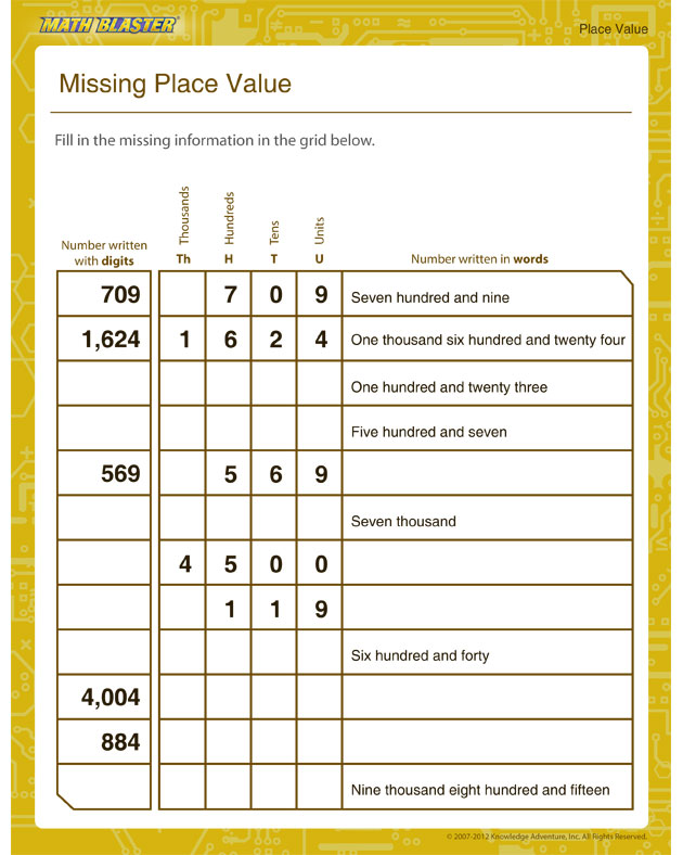 Printable place value worksheet