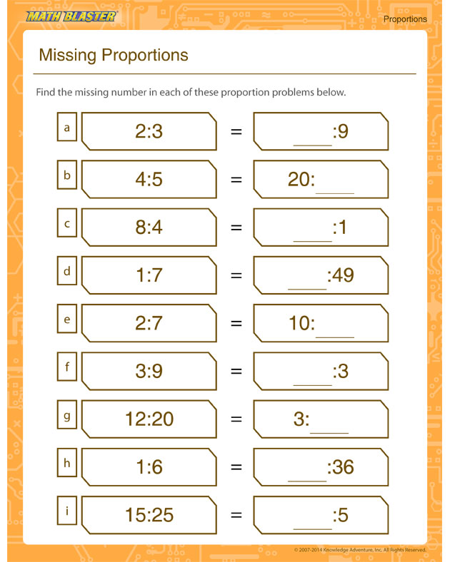 Missing Proportion - Printable proportion worksheet for all grades