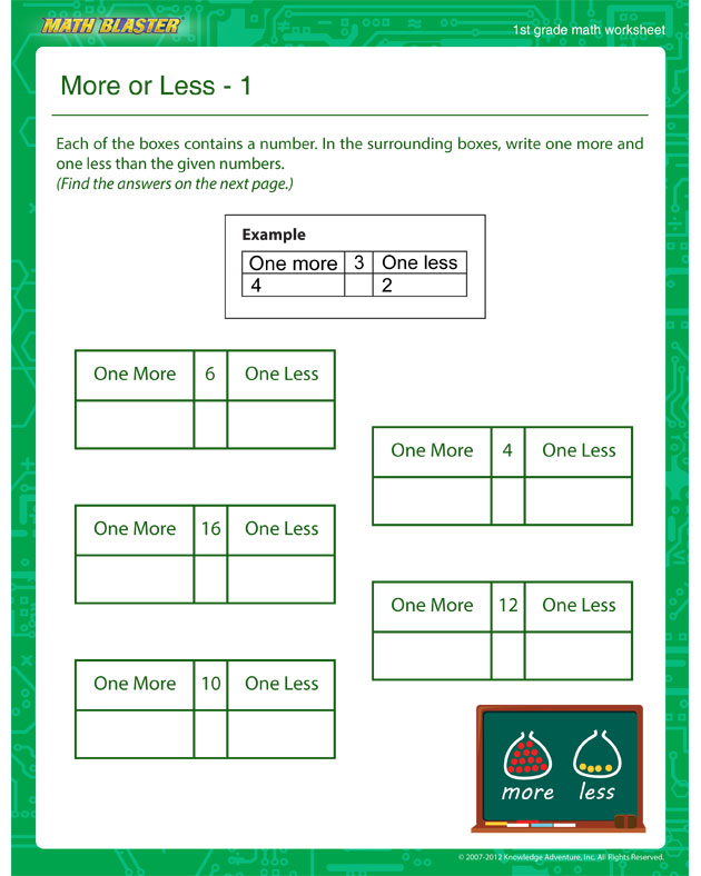 More or Less – 1 - Math Worksheet for 1st Graders