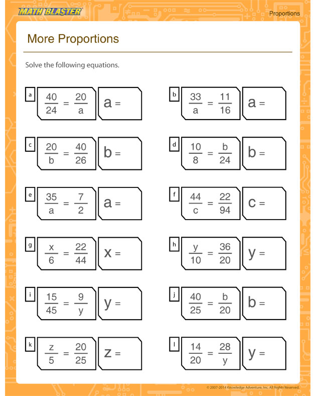 More Proportions - Printable proportion worksheet for all grades