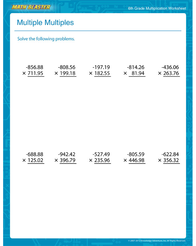 Multiple Multiples - Multiplication Worksheet for 6th Graders