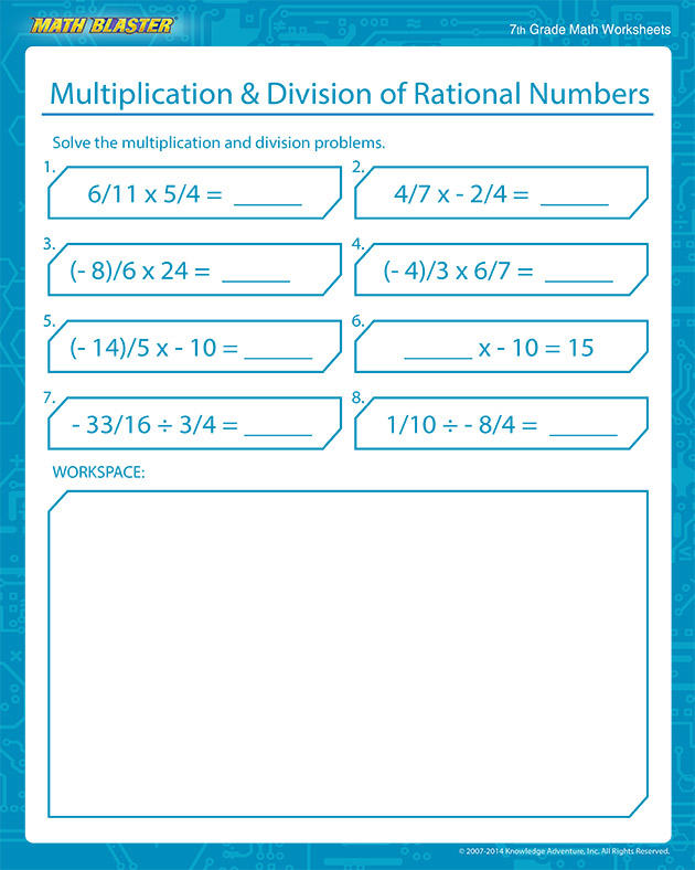 Multiplication and Division of Rational Numbers - Free Rational Numbers Worksheets for Middle School