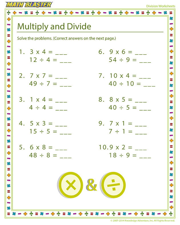 Multiply and Divide - Online division printables