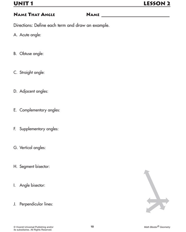 Name That Angle - Geometry Worksheet for 7th Grade