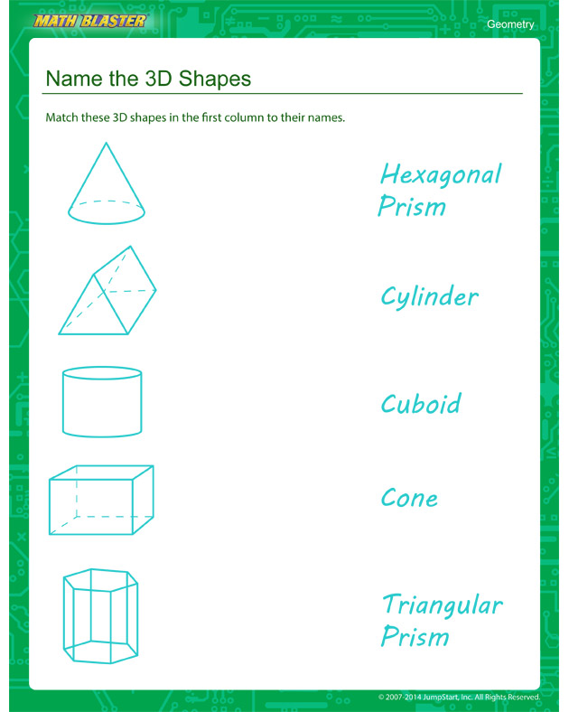 Name the 3D Shapes - Second Grade Geometry worksheet