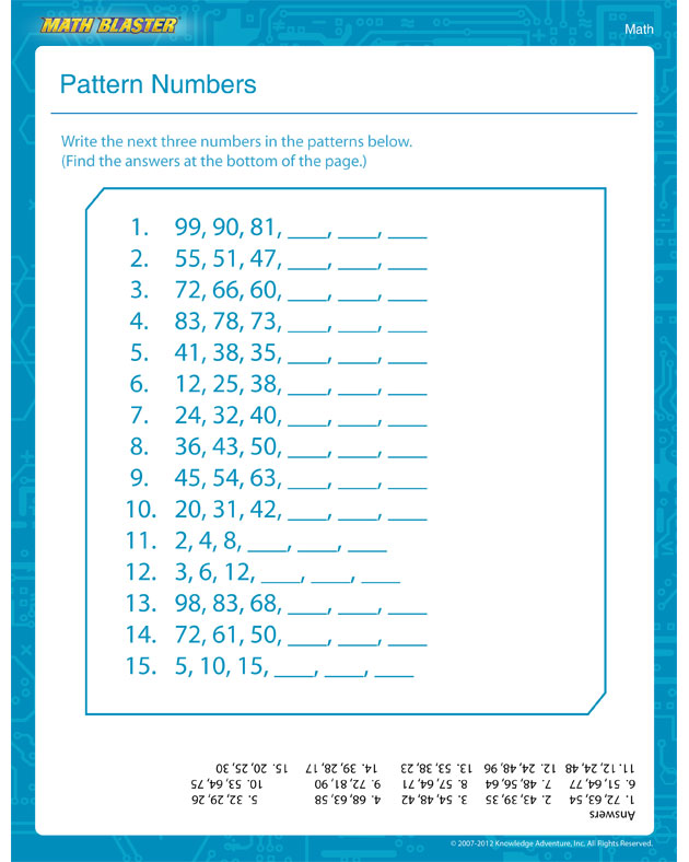 Pattern Numbers - Patterns Worksheet for Kids