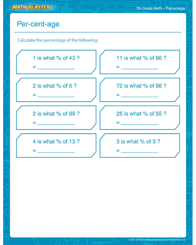 Per-cent-age - Free Math Worksheet for 7th Grade