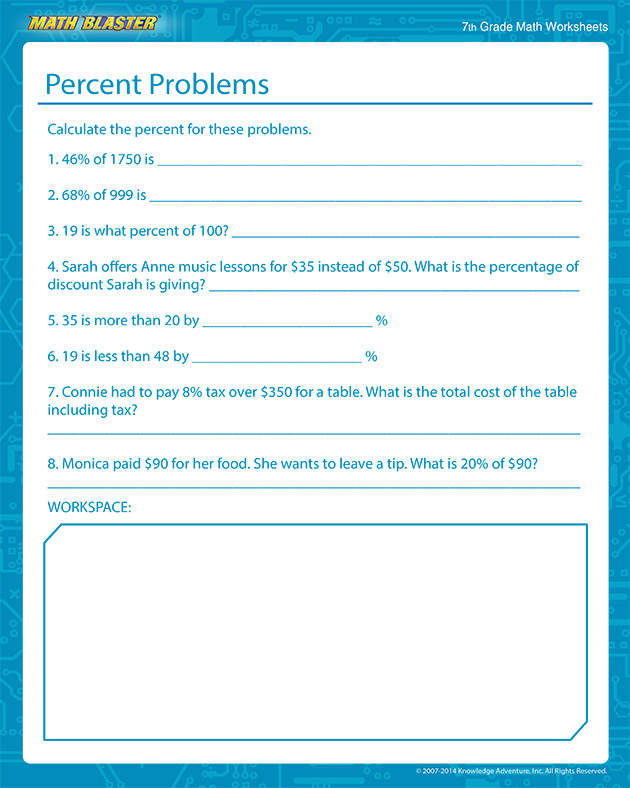 Percent Problems - Free Percent Worksheets for Middle School