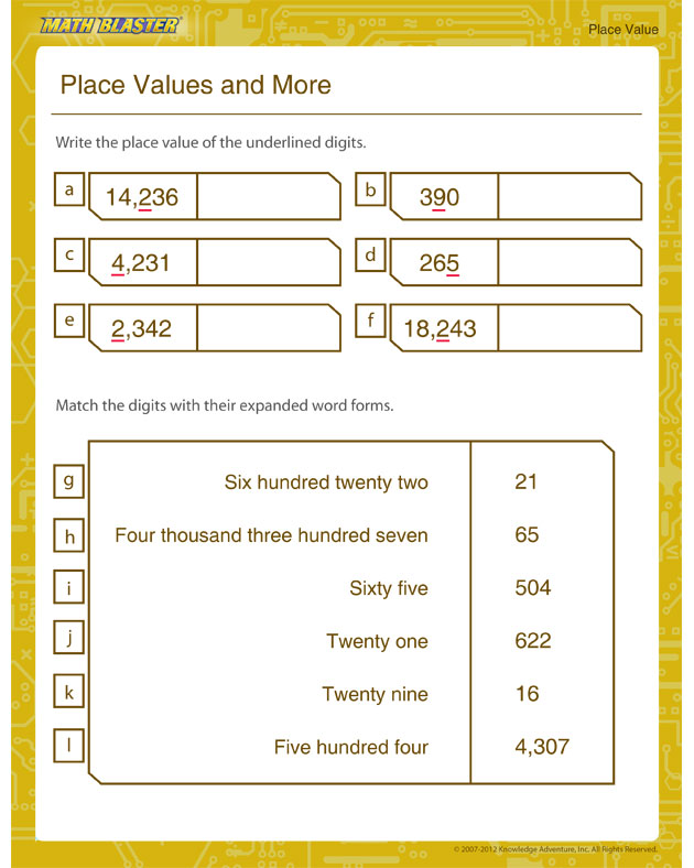 Printable place value worksheet