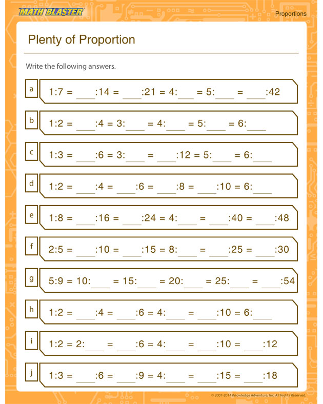 Plenty of Proportion - Printable proportion worksheet for all grades