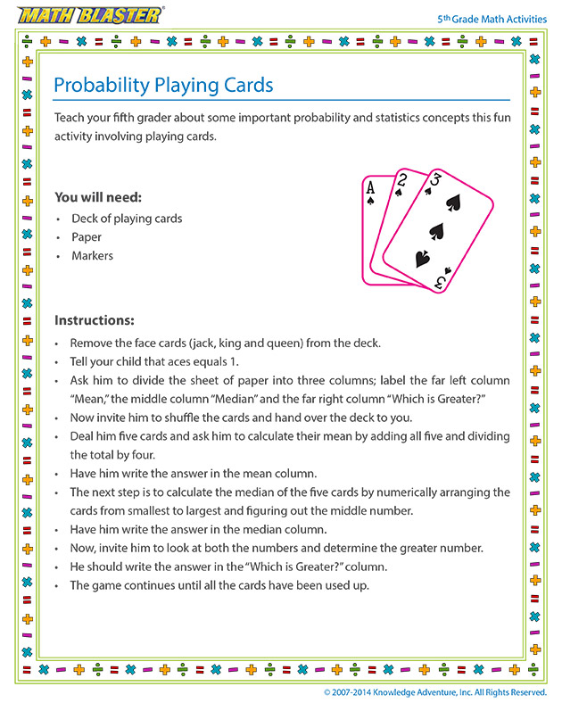 Probability Playing Cards - Online 5th Grade probability Activity for Children