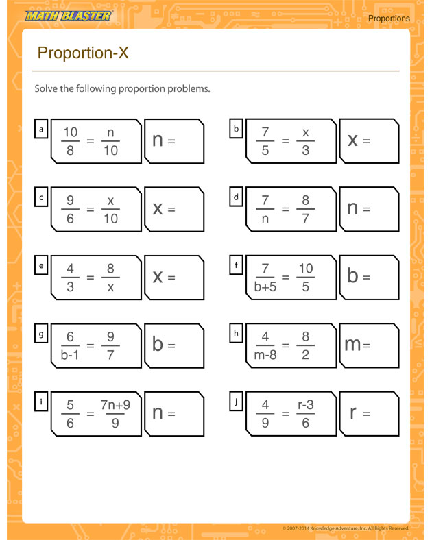 Proportion-X - Printable proportion worksheet for all grades