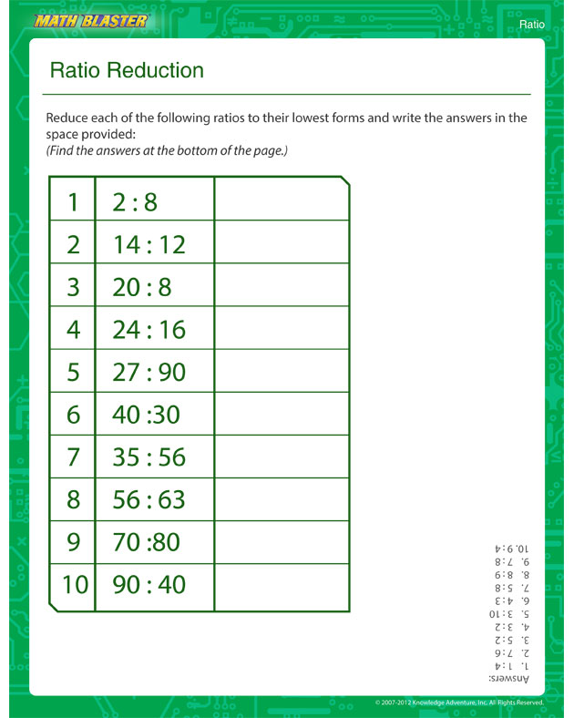 Ratio Reduction - Ratio Worksheet for Kids