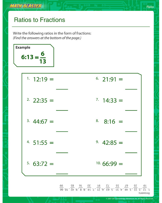 Ratios to Fractions - Fractions Worksheet for Kids