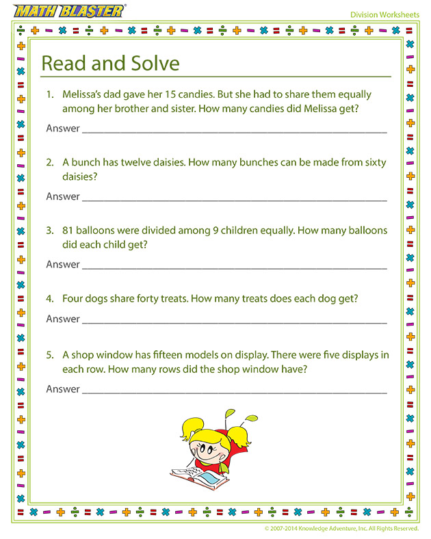 Read and Solve - Online division printables