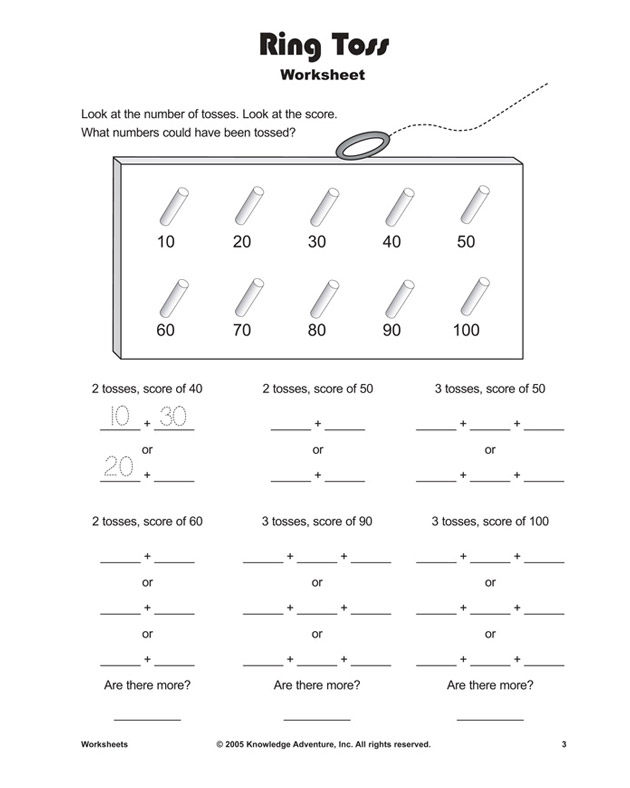 Ring Toss - Addition Worksheet for Kids