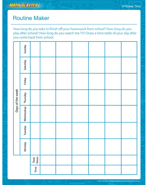 Routine Maker - Free Math Worksheet for 3rd Grade