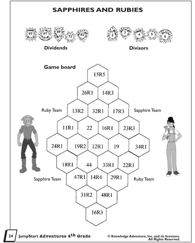 Sapphires and Rubies - Division Worksheet for 4th Graders