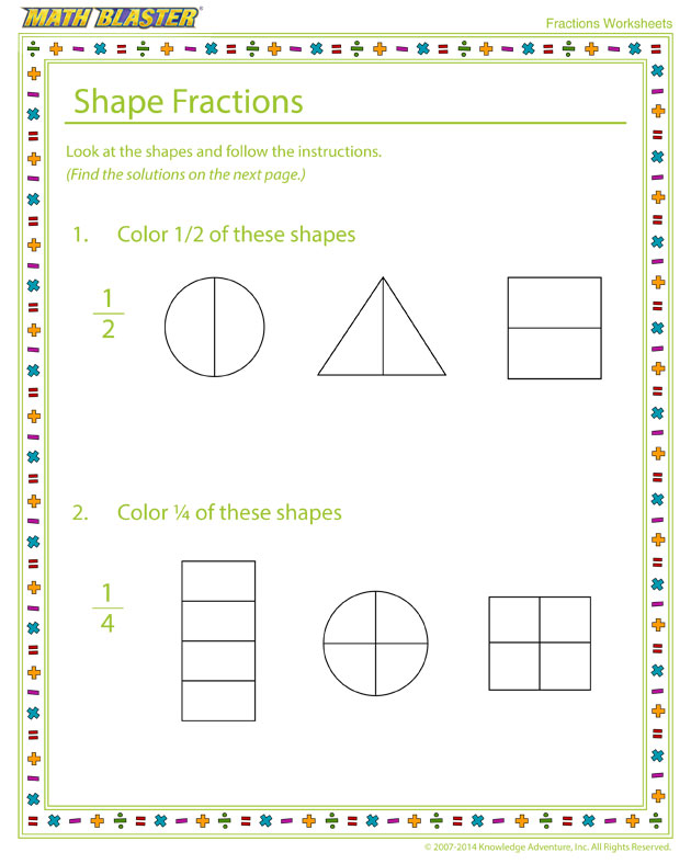 Shape Fractions - Fraction Worksheet for Elementary