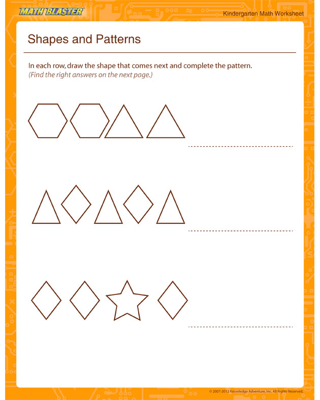 Shapes and Patterns - Math Worksheet for Kindergarten