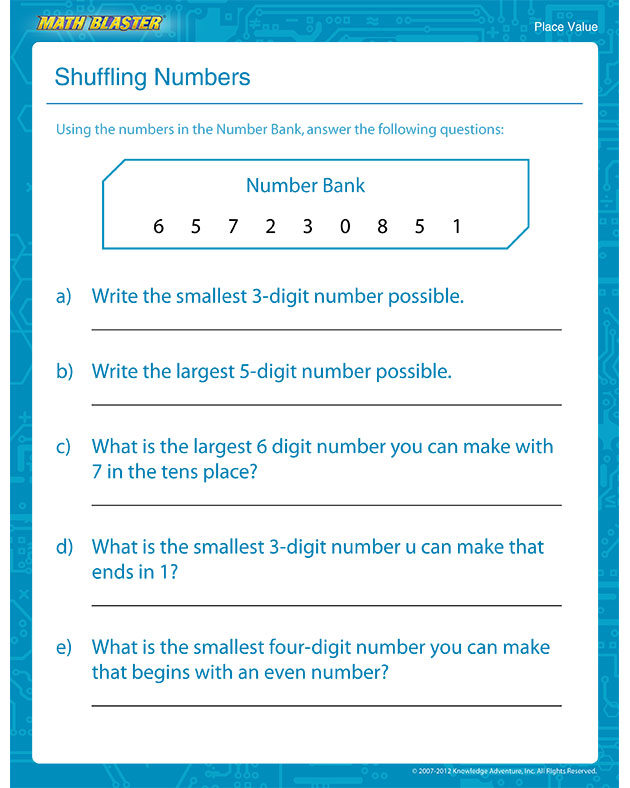 Shuffling Numbers - Math Worksheet for Fourth Grade