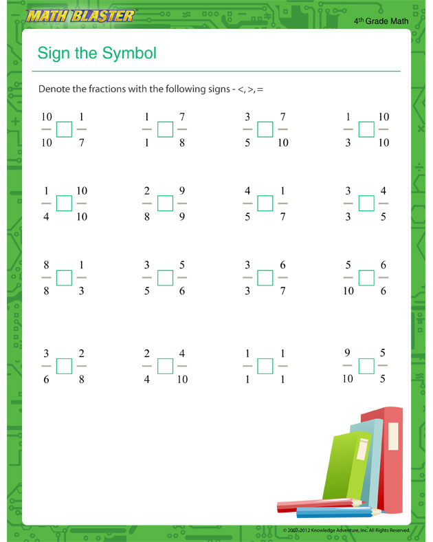 Sign the Symbol – Greater than, Lesser than Worksheet for Kids - Math Blaster