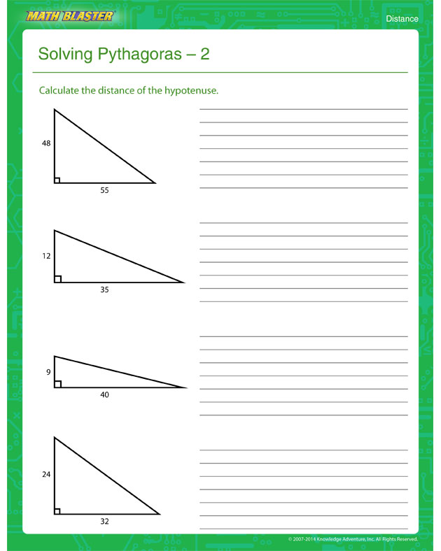 Solving Pythagoras - 2 - Distance worksheet