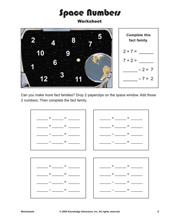 Space Numbers - Math Worksheet for Kids