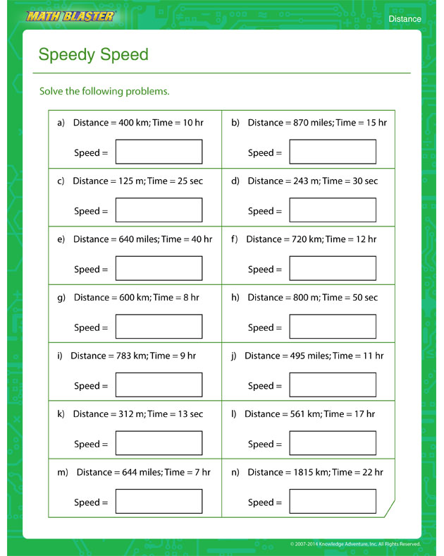Speedy Speed - Distance worksheet