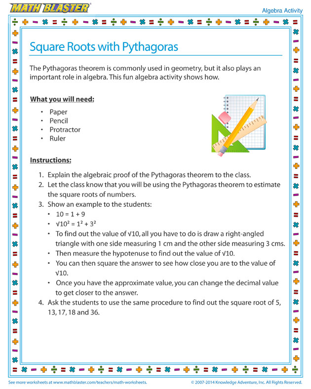 Square Roots with Pythagoras - Algebra Activity for Kids