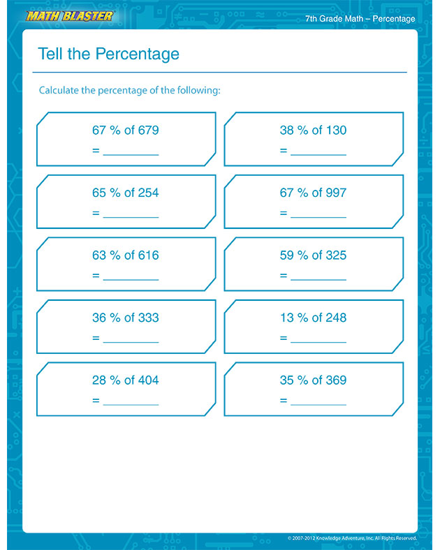 Tell the Percentage - Free Math Worksheet for 7th Grade