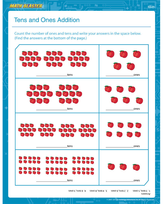 Tens and Ones Addition - Math Worksheet for First Grade