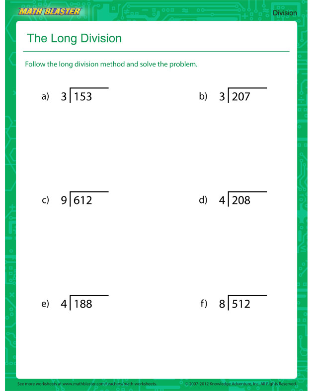 The Long Division - division PDF for kids