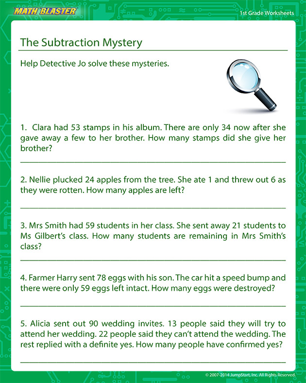 The Subtraction Mystery - addition Worksheet for Kids