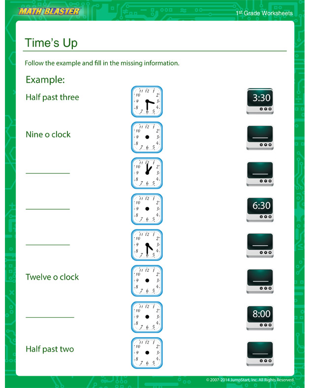 Time's Up - Numbers Worksheet for Kids