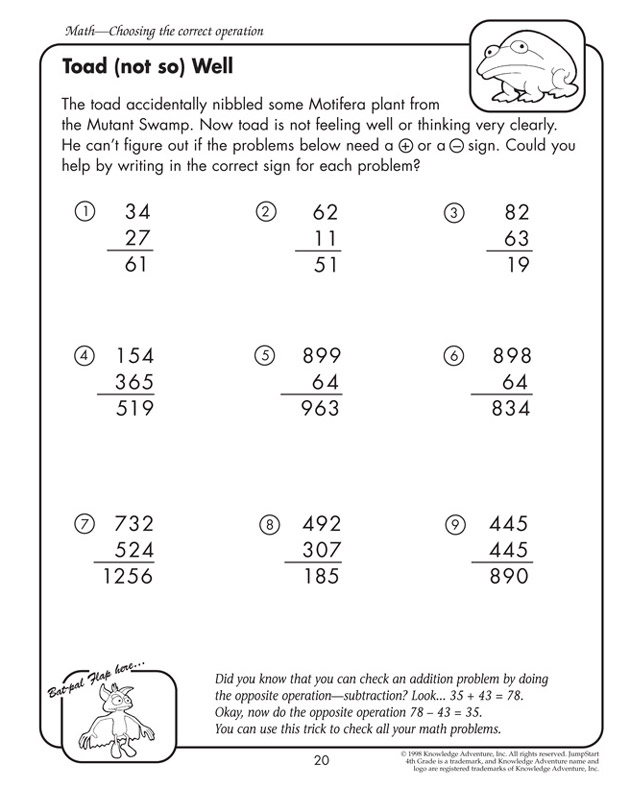 Toad (not so) Well - Math Worksheet for 4th Graders