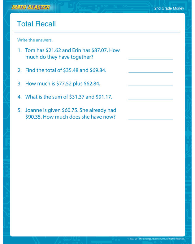 Total Recall - Free Math Worksheet for 2nd Grade