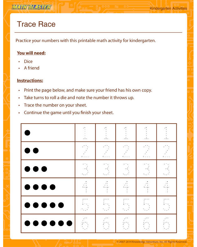 Trace Race - Free Kindergarten Math Activity