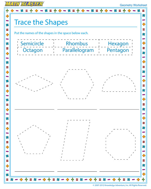 Trace the Shapes - Free Fun Geometry Worksheet for Kids