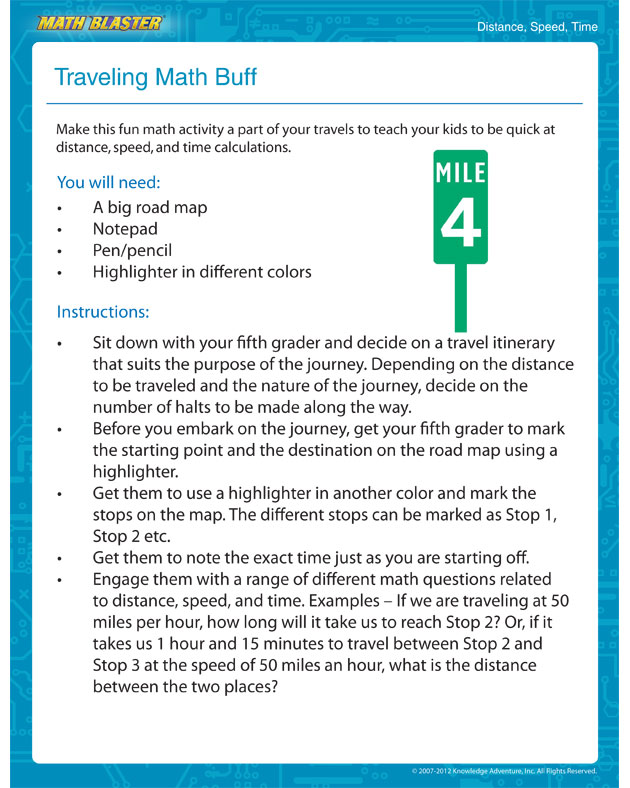 Traveling Math Buff - Free 5th Grade Math Activity