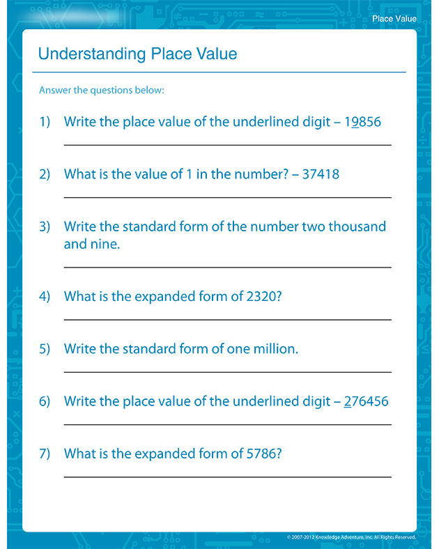 Understanding Place Value - Printable Worksheet for 4th Grade