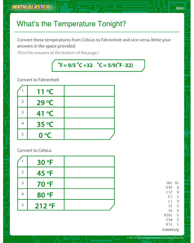 What’s the Temperature Tonight? - Temperature Worksheet for Kids