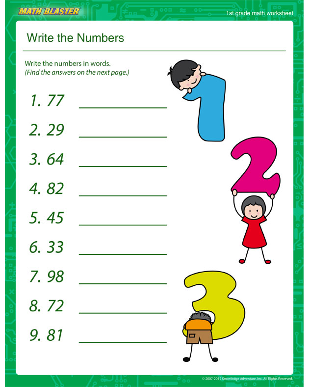Write the Numbers - Math Worksheet for 1st Graders