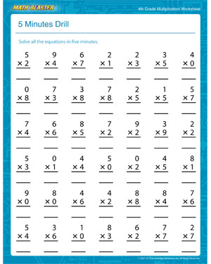 5 Minutes Drill - Printable Multiplication Worksheet for First Graders